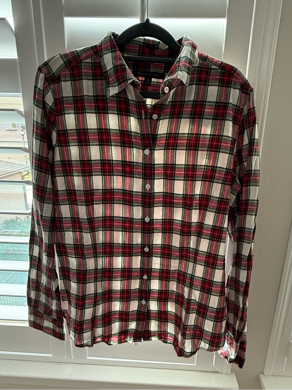 Brooks Brothers Women’s Red and White Plaid Button-Down Shirt